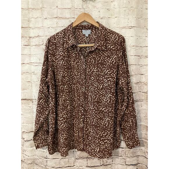 Pure Tops - PURE Collection Top Womens 18 Silk Button Up Maroon Red Animal Print Plus